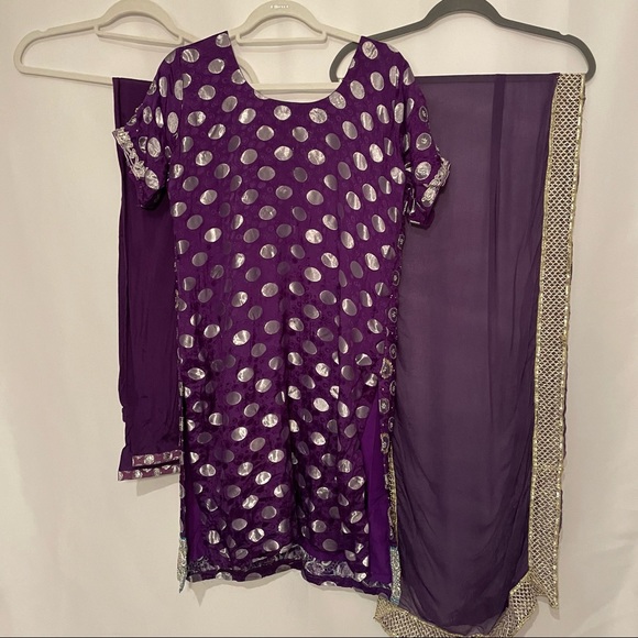 Purple Foil Salwar Kameez Indian 3-Piece Set – Size 40 - Picture 12 of 15